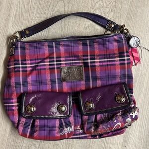 Authentic Vintage Coach Purple Plaid Poppy Bag